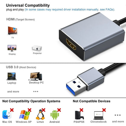 BENFEI 000334GY USB 3.0 to HDMI Adapter, USB 3.0 to HDMI Male Adapter for Windows 11/10/8/7 (NOT for MAC) - Image 2