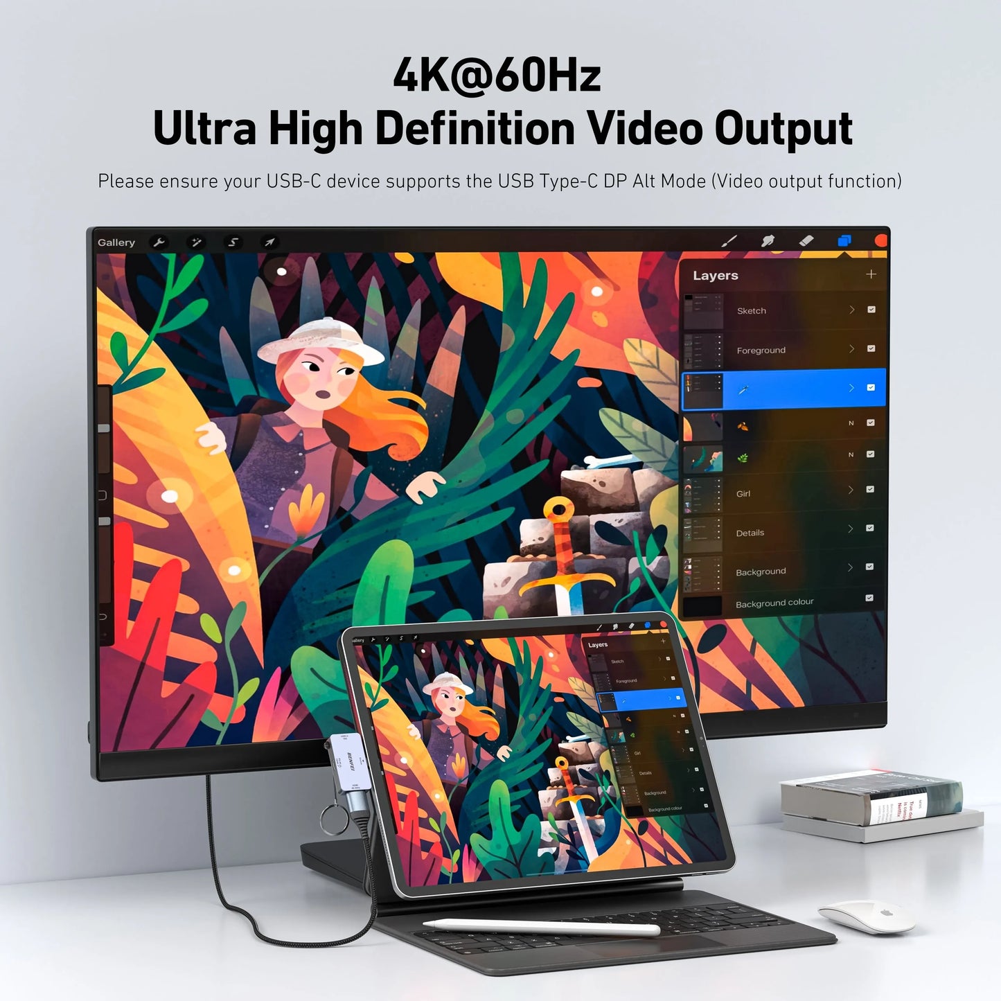 BENFEI 000391GY USB C to HDMI 4K@60Hz, 10Gbps USB-A, 100W Power Delivery - Image 3