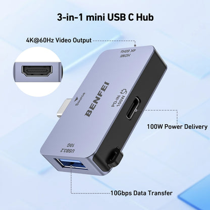 BENFEI 000391GY USB C to HDMI 4K@60Hz, 10Gbps USB-A, 100W Power Delivery - Image 4