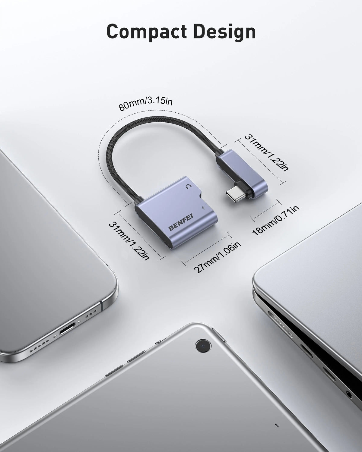BENFEI 000413GY USB-C to USB-C Audio Headphone + Data Transfer and Charging Adapter - Image 8