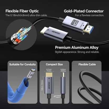 BENFEI 000450GY-100F 8K HDMI 2.1 Fiber Optic Cable 100ft 48Gbps 4K240Hz CL3 eARC HDR - Image 3