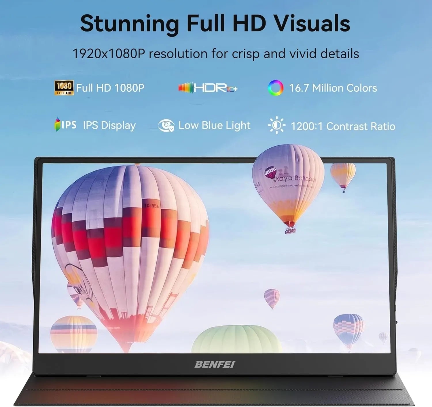 BENFEI 000451BK 15.6" FHD Portable Monitor USB-C HDMI IPS HDR Gaming Display w/ Speakers - Image 3