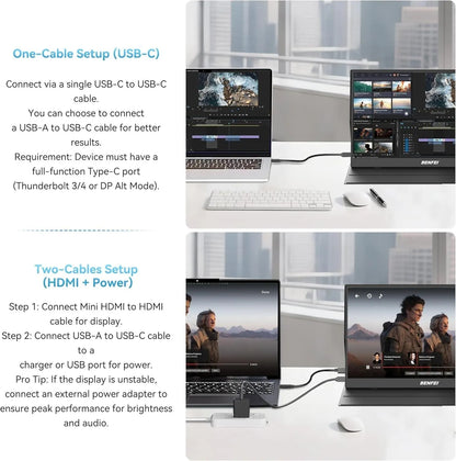 BENFEI 000451BK 15.6" FHD Portable Monitor USB-C HDMI IPS HDR Gaming Display w/ Speakers - Image 5