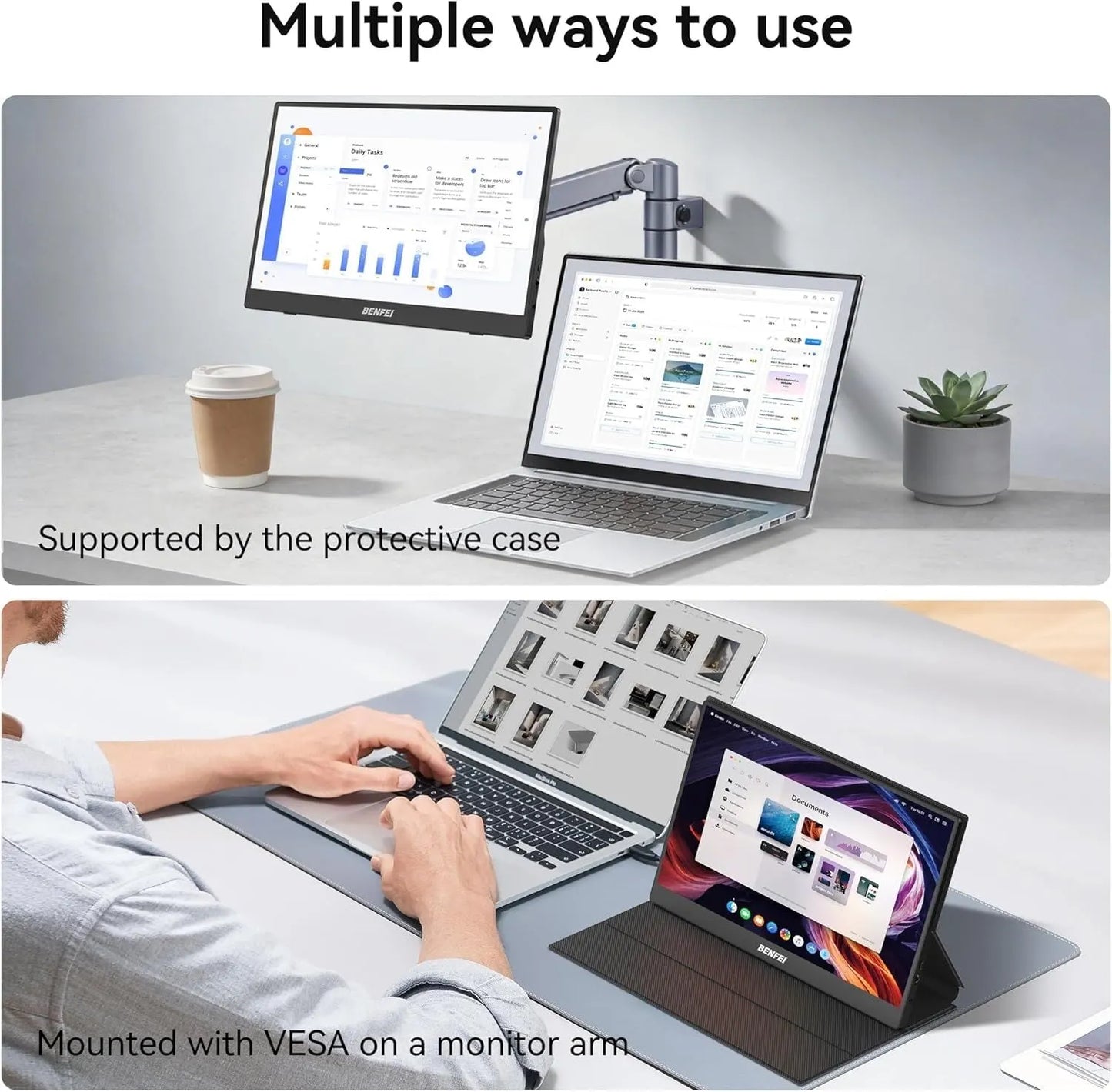 BENFEI 000451BK 15.6" FHD Portable Monitor USB-C HDMI IPS HDR Gaming Display w/ Speakers - Image 7