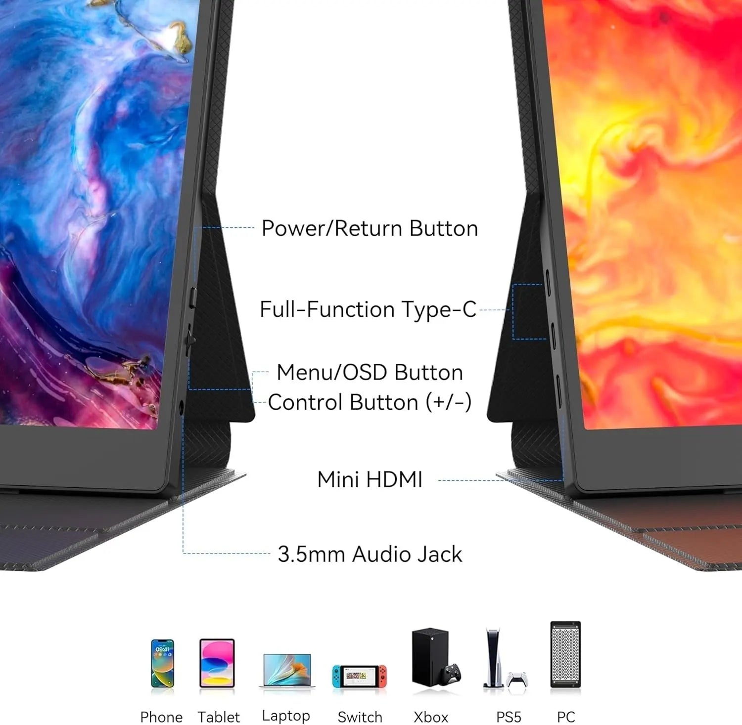 BENFEI 000451BK 15.6" FHD Portable Monitor USB-C HDMI IPS HDR Gaming Display w/ Speakers - Image 8