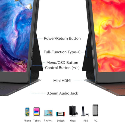 BENFEI 000451BK 15.6" FHD Portable Monitor USB-C HDMI IPS HDR Gaming Display w/ Speakers - Image 8