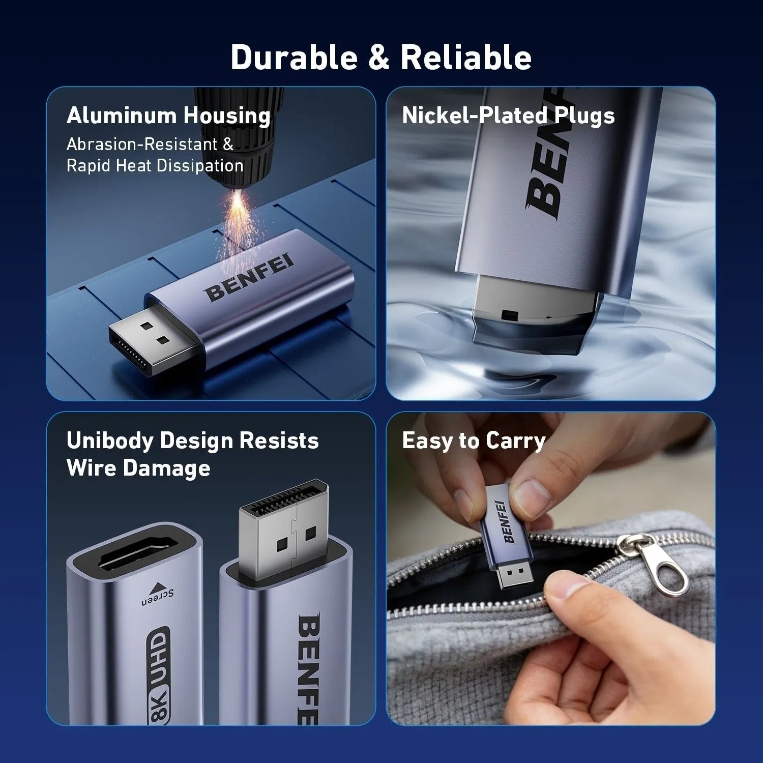 BENFEI 000457GY DP Male to HDMI Female Adapter 8K/60Hz Nickel/Nickel Aluminum Shell Dark Gray Laser Engraved - Image 2