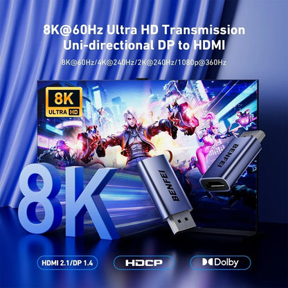 BENFEI 000457GY DP Male to HDMI Female Adapter 8K/60Hz Nickel/Nickel Aluminum Shell Dark Gray Laser Engraved - Image 3
