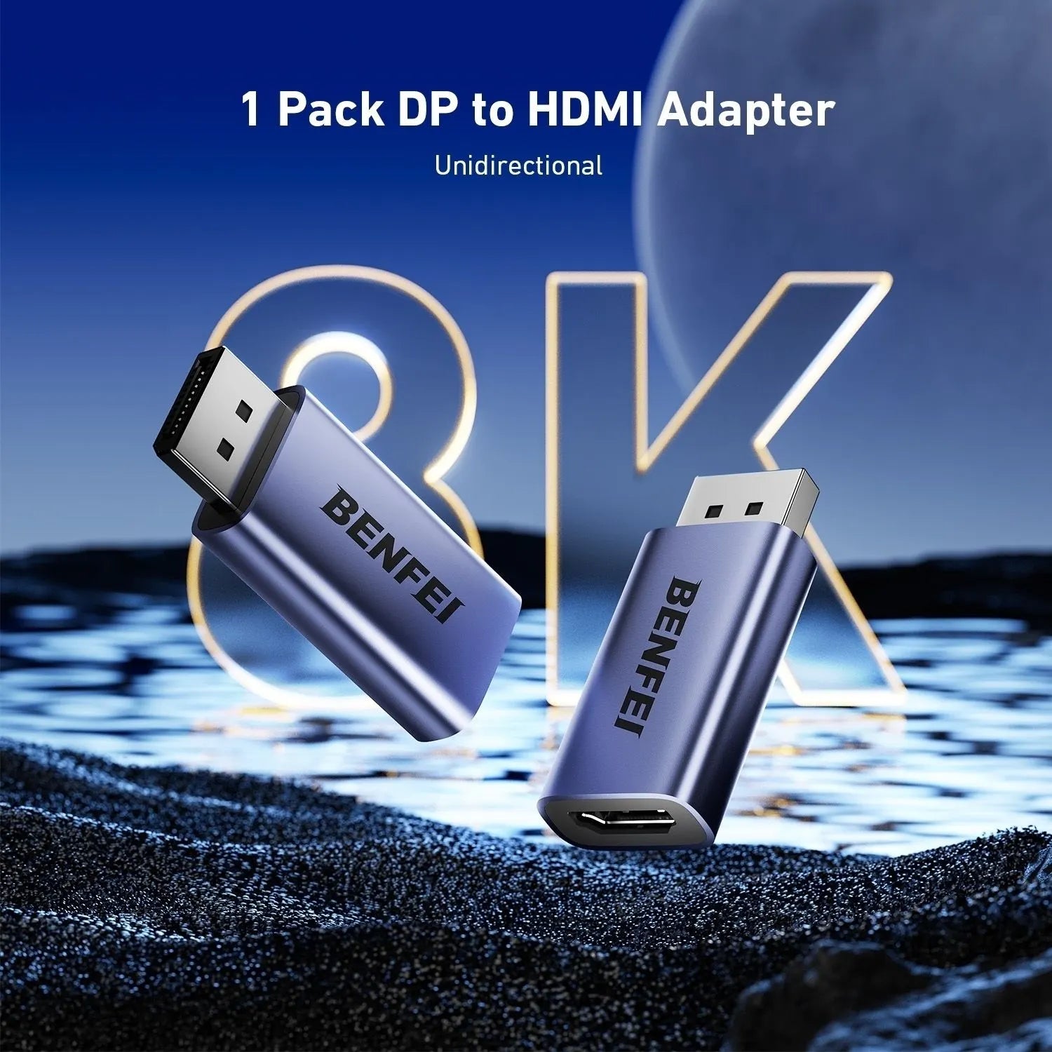 BENFEI 000457GY DP Male to HDMI Female Adapter 8K/60Hz Nickel/Nickel Aluminum Shell Dark Gray Laser Engraved - Image 8