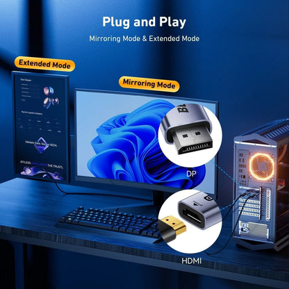 BENFEI 000457GY DP Male to HDMI Female Adapter 8K/60Hz Nickel/Nickel Aluminum Shell Dark Gray Laser Engraved - Image 9