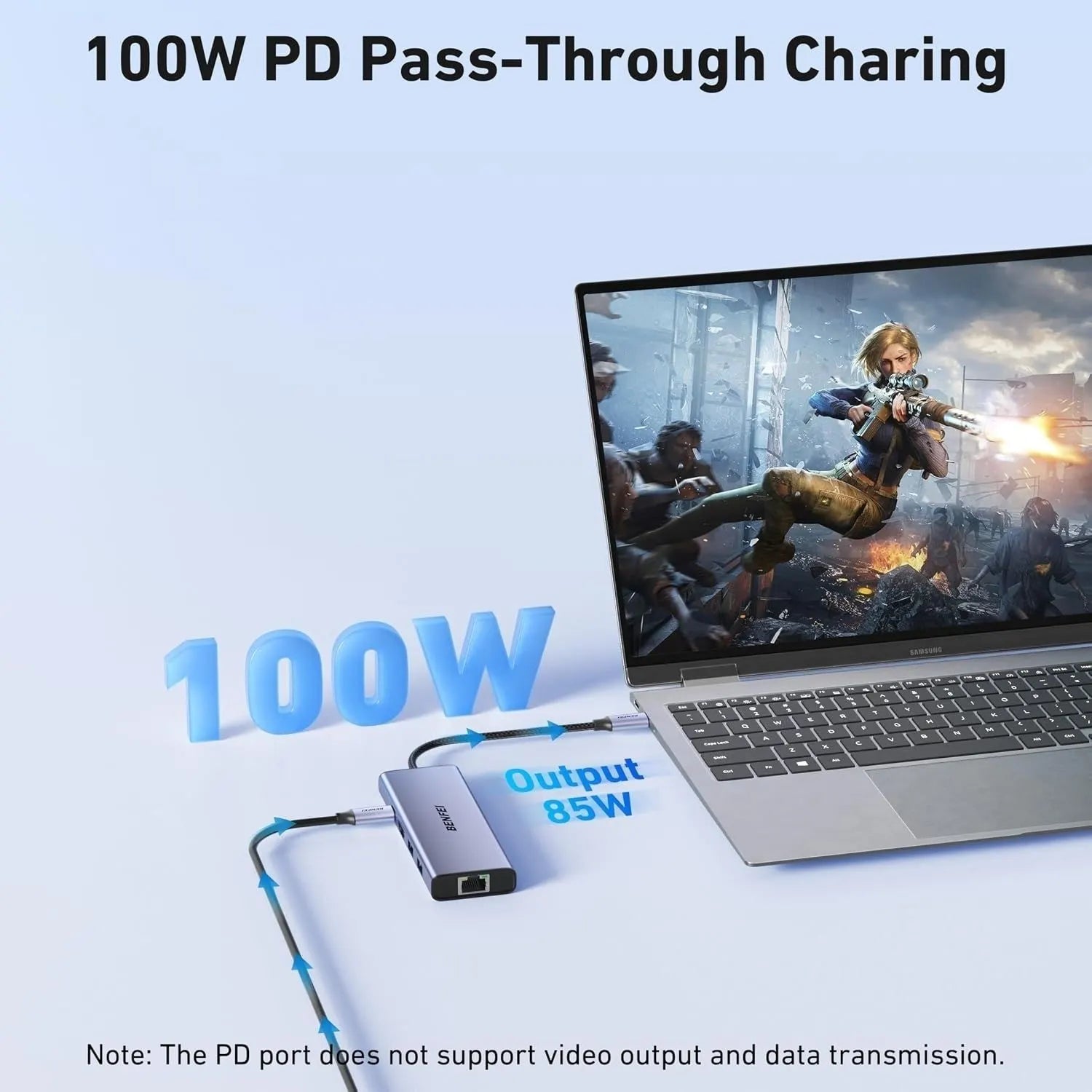 BENFEI 000495GY 10-in-1 USB C Hub 4K HDMI + RJ45 + 100W PD + USB-C + USB x 4 +TF/SD Reader - Image 4