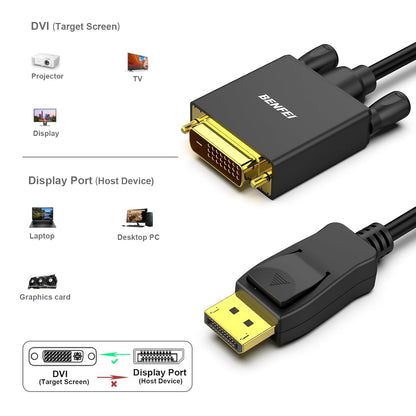 BENFEI 000125BK-10F DisplayPort to DVI Cable Male-Male Gold-Plated Cord Cable 3Mlated - Image 6
