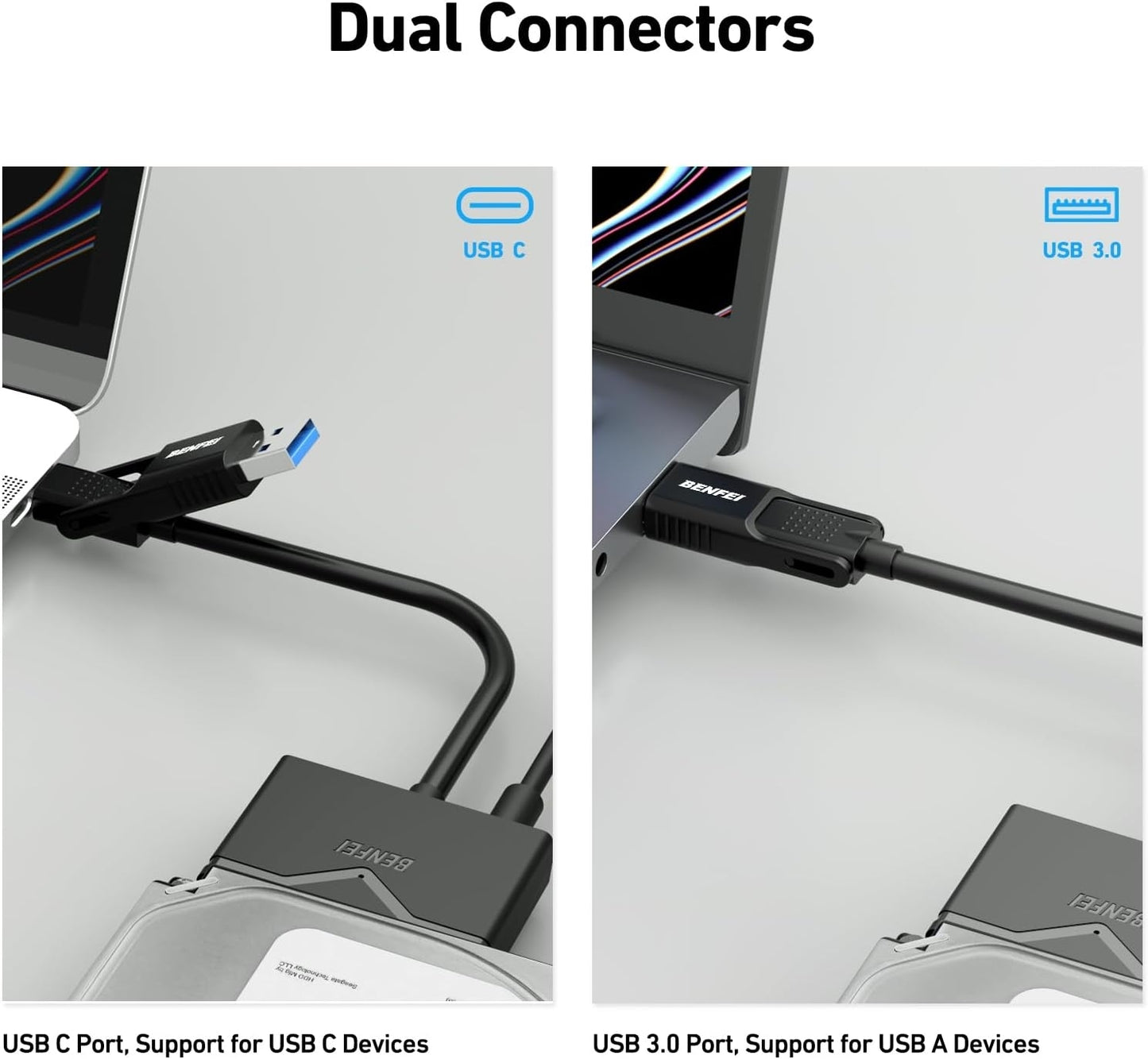 BENFEI 221BK USB 3.0 to SATA III Hard Drive Adapter for 2.5/3.5-inch HDD/SSD with 12V/2A Power Adapter, Support UASP - Image 2