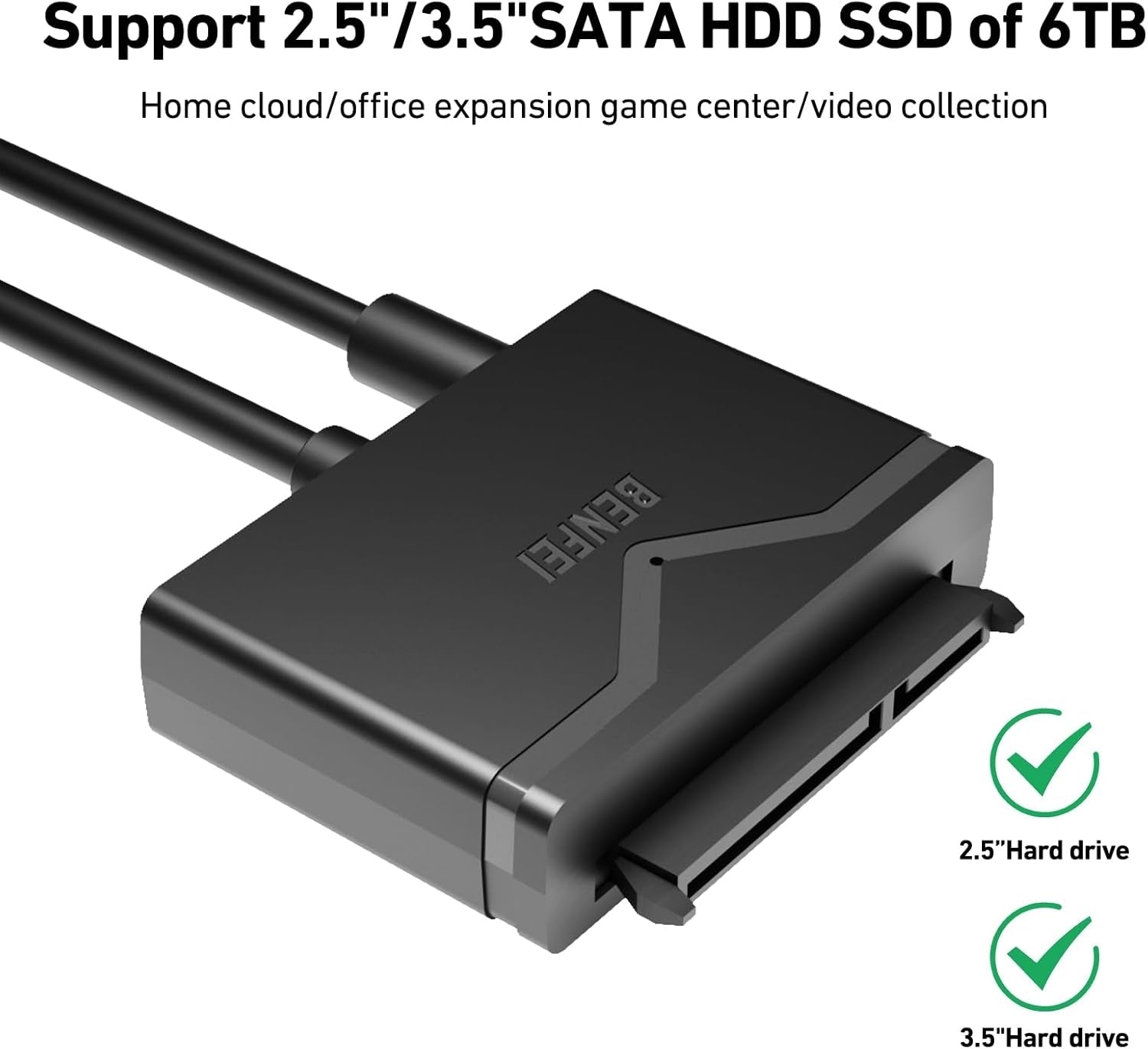 BENFEI 221BK USB 3.0 to SATA III Hard Drive Adapter for 2.5/3.5-inch HDD/SSD with 12V/2A Power Adapter, Support UASP - Image 4