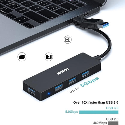 BENFEI 000291BK 4-Port USB 3.0 Ultra Flat Data Hub, USB C Hub with 4 Ports USB 3.0 Adapter - Image 2