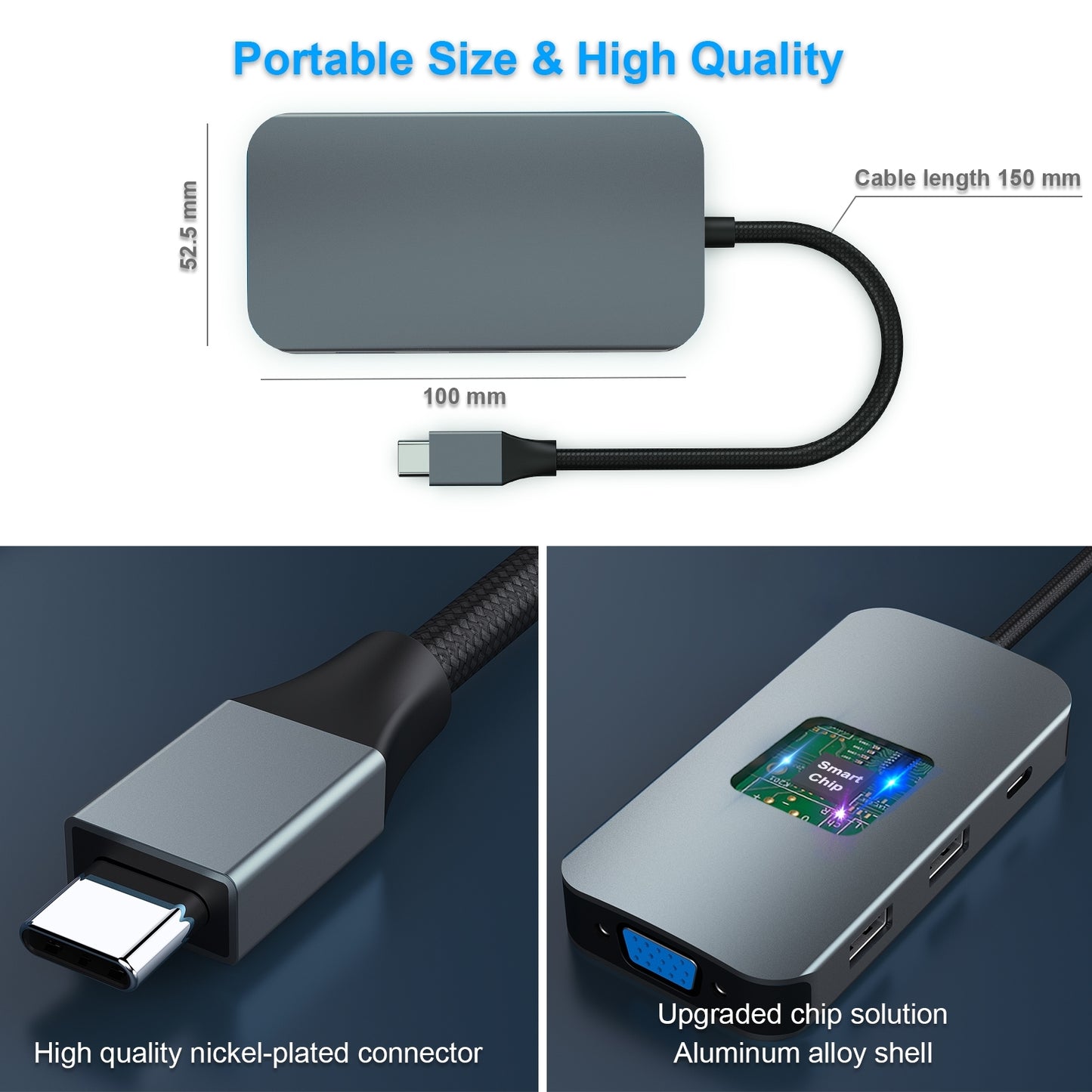 BENFEI 335GY USB-C Hub with Triple Display, 8-in-1 Docking Station (100W PD, Dual 4K HDMI, VGA, 3x USB 3.0) - Image 5