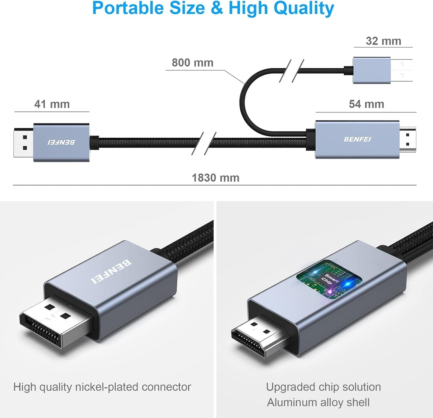 BENFEI 344GY-3M HDMI to DisplayPort Unidirectional 4K Active Cable with USB Powered 3M - Image 5