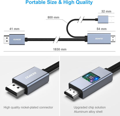 BENFEI 344GY-3M HDMI to DisplayPort Unidirectional 4K Active Cable with USB Powered 3M - Image 5