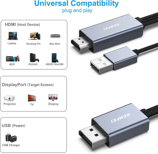 BENFEI 344GY-5M HDMI to DisplayPort Unidirectional 4K Active Cable with USB Powered 5M - Image 3