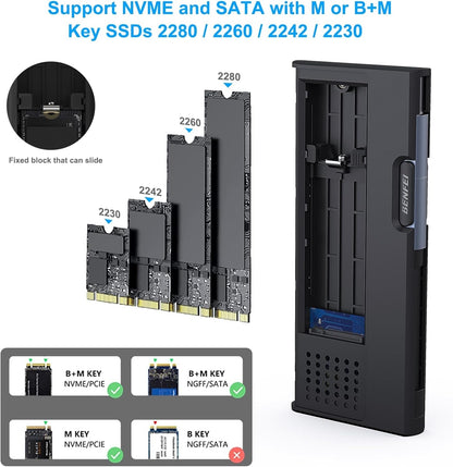 BENFEI 345GY M.2 NVME SATA SSD Enclosure, 10 Gbps USB Type-C/Type-A to NVME PCI-E SATA M-Key/(B+M) - Image 4
