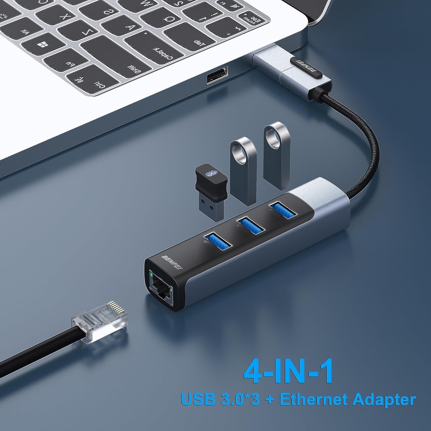 BENFEI 350GY 2-in-1 USB-C+USB 3.0 to RJ45 Gigabit Ethernet Port + 3-Port USB 3.0 HUB - Image 3