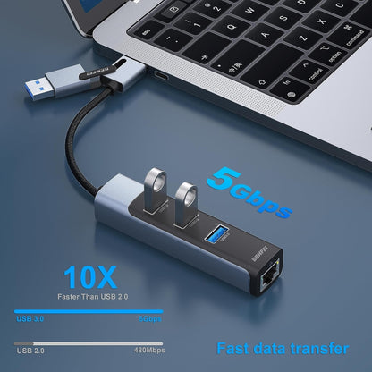 BENFEI 350GY 2-in-1 USB-C+USB 3.0 to RJ45 Gigabit Ethernet Port + 3-Port USB 3.0 HUB - Image 4