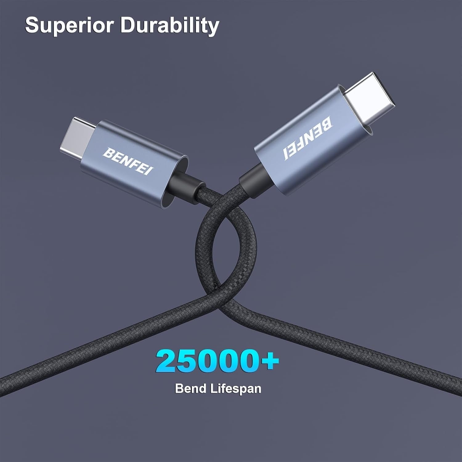BENFEI 351SL-6F 100W USB-C to USB-C Fast Charging Cable Aluminum Shell Tangle-Free Silicone - Image 2