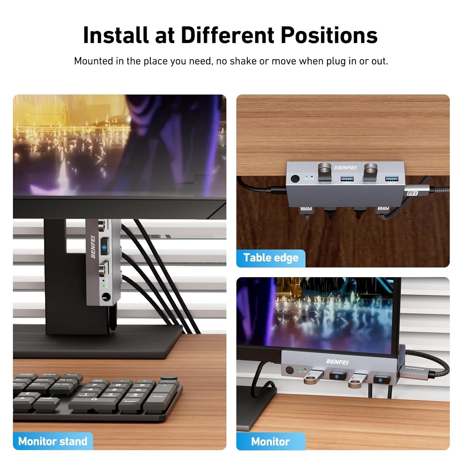 BENFEI 000355GY USB 3.0 HDMI KVM Switch(8K@60Hz) with 4 USB 3.0 Ports for 2 Computers Sharing Monitor Keyboard Mouse - Image 4