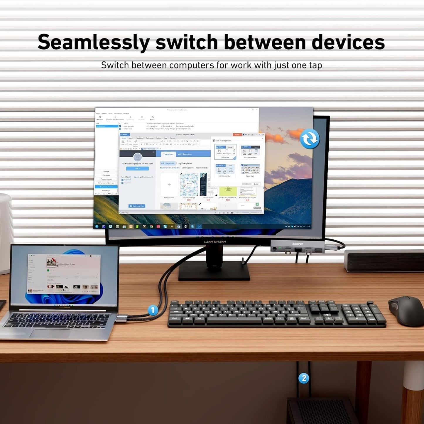 BENFEI 000355GY USB 3.0 HDMI KVM Switch(8K@60Hz) with 4 USB 3.0 Ports for 2 Computers Sharing Monitor Keyboard Mouse - Image 6
