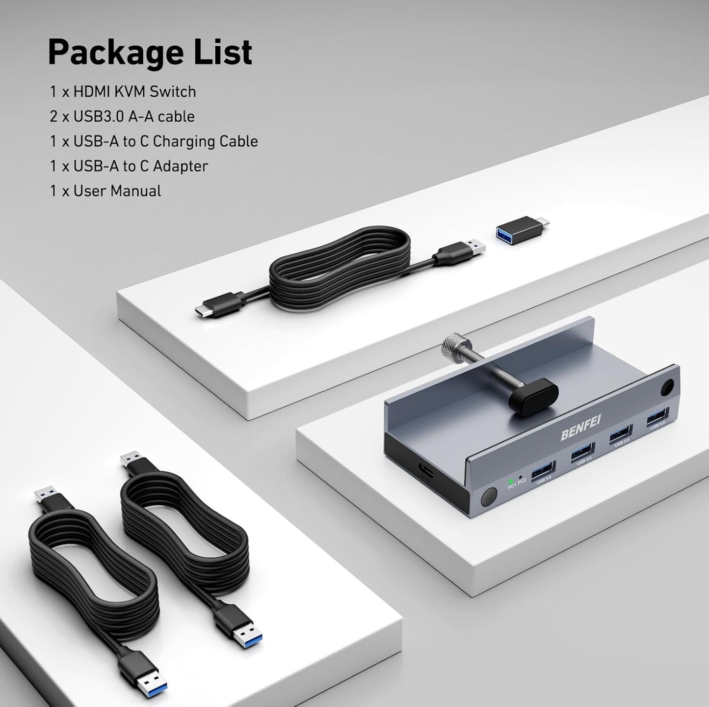 BENFEI 000355GY USB 3.0 HDMI KVM Switch(8K@60Hz) with 4 USB 3.0 Ports for 2 Computers Sharing Monitor Keyboard Mouse - Image 7