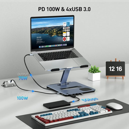 BENFEI 000366GY Laptop Stand with USB C Hub, Multi Function With USB and KVM Switch and 15W Wireless Charger - Image 3