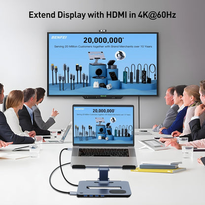 BENFEI 000366GY Laptop Stand with USB C Hub, Multi Function With USB and KVM Switch and 15W Wireless Charger - Image 4