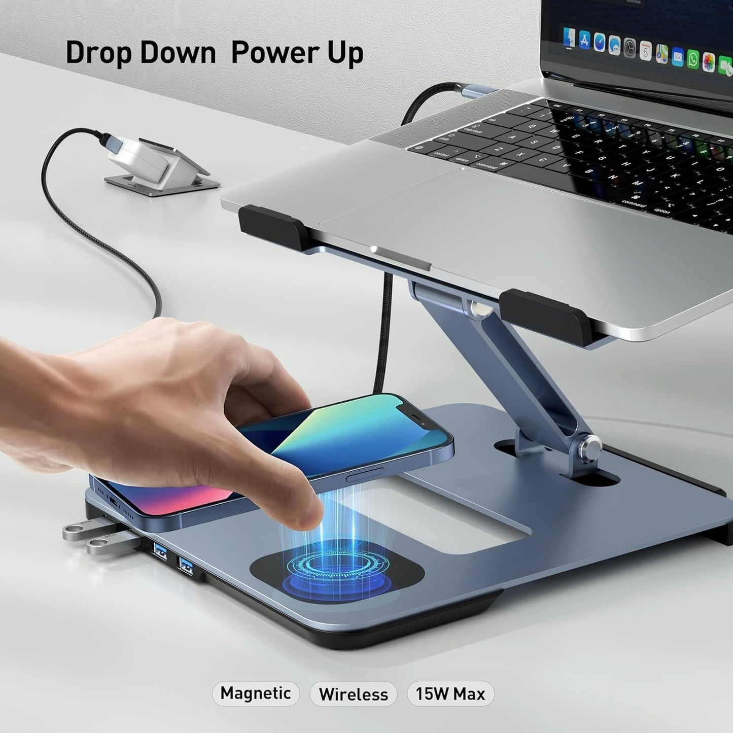 BENFEI 000366GY Laptop Stand with USB C Hub, Multi Function With USB and KVM Switch and 15W Wireless Charger - Image 5