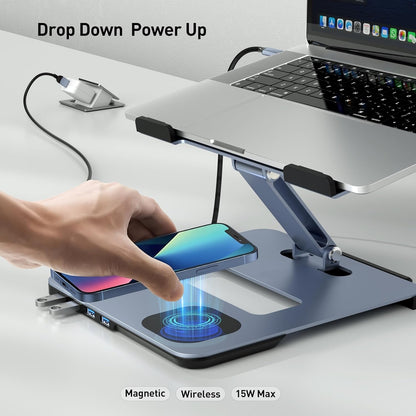 BENFEI 000366GY Laptop Stand with USB C Hub, Multi Function With USB and KVM Switch and 15W Wireless Charger - Image 5