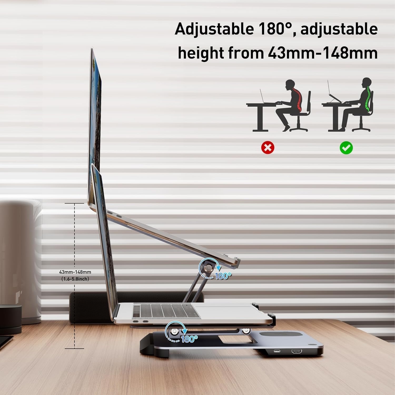 BENFEI 000366GY Laptop Stand with USB C Hub, Multi Function With USB and KVM Switch and 15W Wireless Charger - Image 7