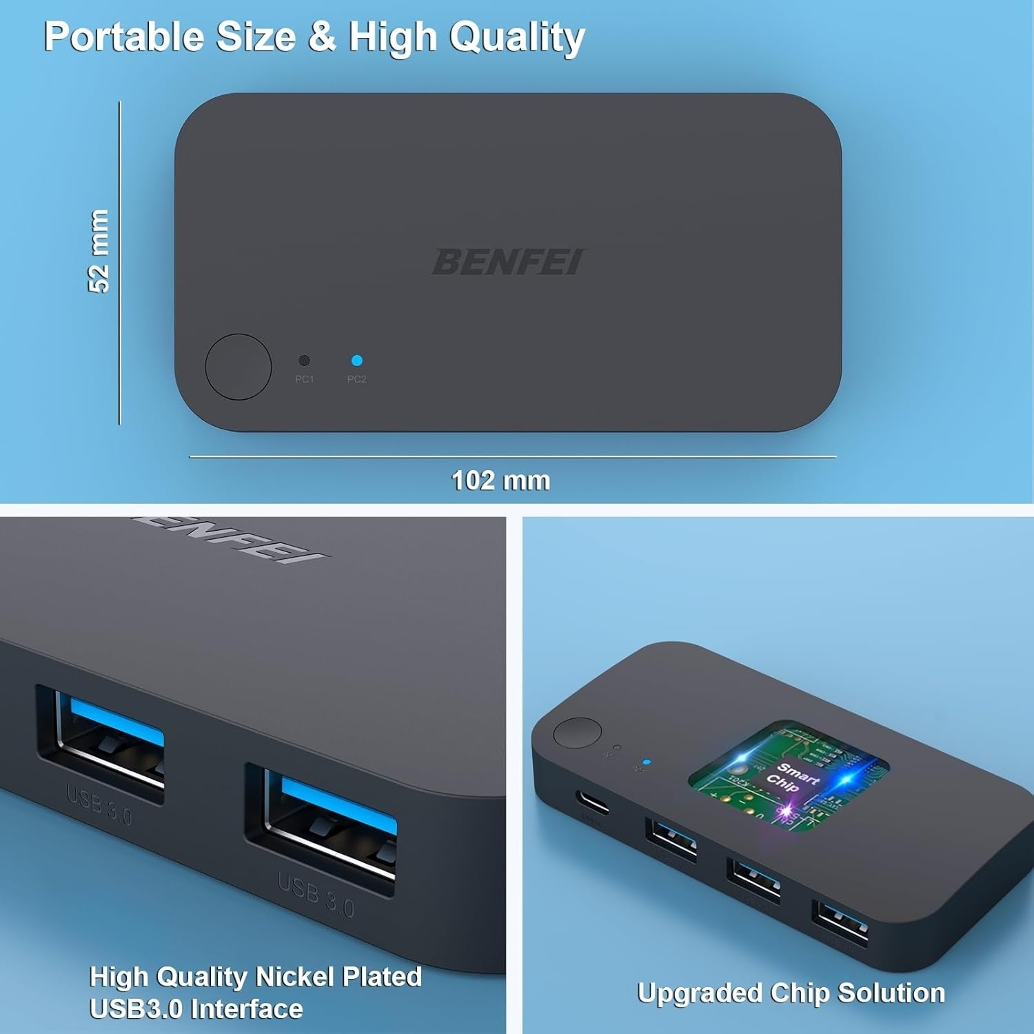 BENFEI 000376BK USB 3.0 Switch, USB Switcher 2 Computers Share 3xUSB 3.0 and 1xUSB C with Remote - Image 7