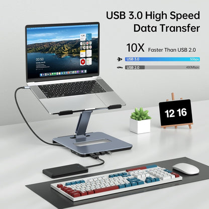 BENFEI 380GY Laptop Stand with USB C 6 in1 4K@60Hz HDMI, 4 x USB3.0, 100W PD Docking Station - Image 4