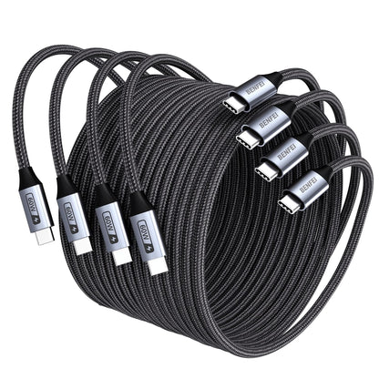BENFEI 000382GY-4P USB C Fast Charging 60W Cable, 4-Pack(3.3ft/1M x 2 + /6.6ft/2M x 2) Nylon Braided Cable for I-phone 15/16/17 and Samsung / Google phone.