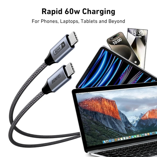 BENFEI 000383GY USB-C to USB-C Cable (4K@120Hz), 100W PD Fast Charging, 10Gbps Data Transfer for I-phone 15/16/17 and Samsung / Google phone 1M  - Image 2