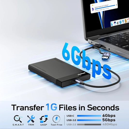 BENFEI 000385BK 2.5 Inch SATA to USB-A + USB-C Tool Free External Hard Drive Enclosure (6Gbps, Optimized for SSD, Support UASP SATA III) - Image 2