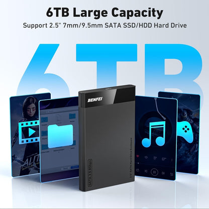 BENFEI 000385BK 2.5 Inch SATA to USB-A + USB-C Tool Free External Hard Drive Enclosure (6Gbps, Optimized for SSD, Support UASP SATA III) - Image 3