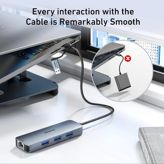 BENFEI 000386GY USB-C + USB 3.0 to Gigabit RJ45 + 3 Port USB 3.0 Hub Compatible with Mac - Image 2