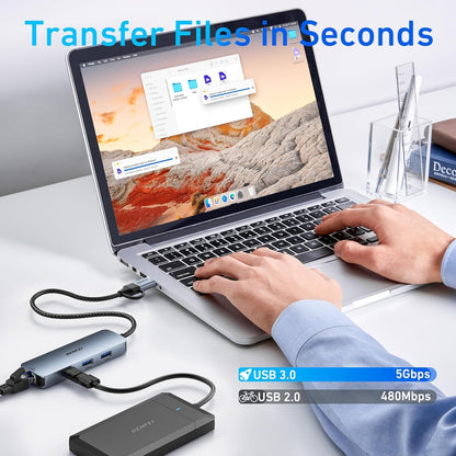 BENFEI 000386GY USB-C + USB 3.0 to Gigabit RJ45 + 3 Port USB 3.0 Hub Compatible with Mac - Image 5