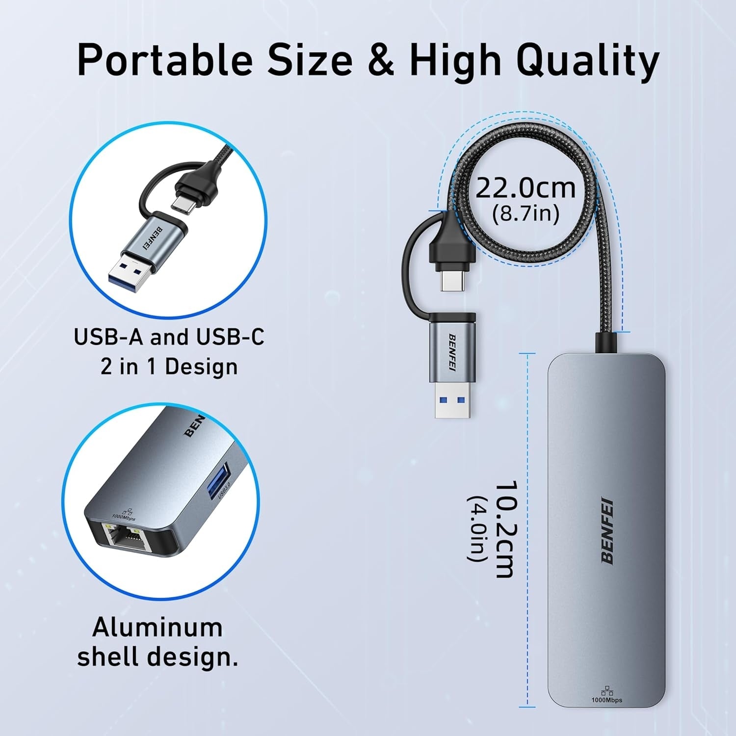 BENFEI 000386GY USB-C + USB 3.0 to Gigabit RJ45 + 3 Port USB 3.0 Hub Compatible with Mac - Image 7