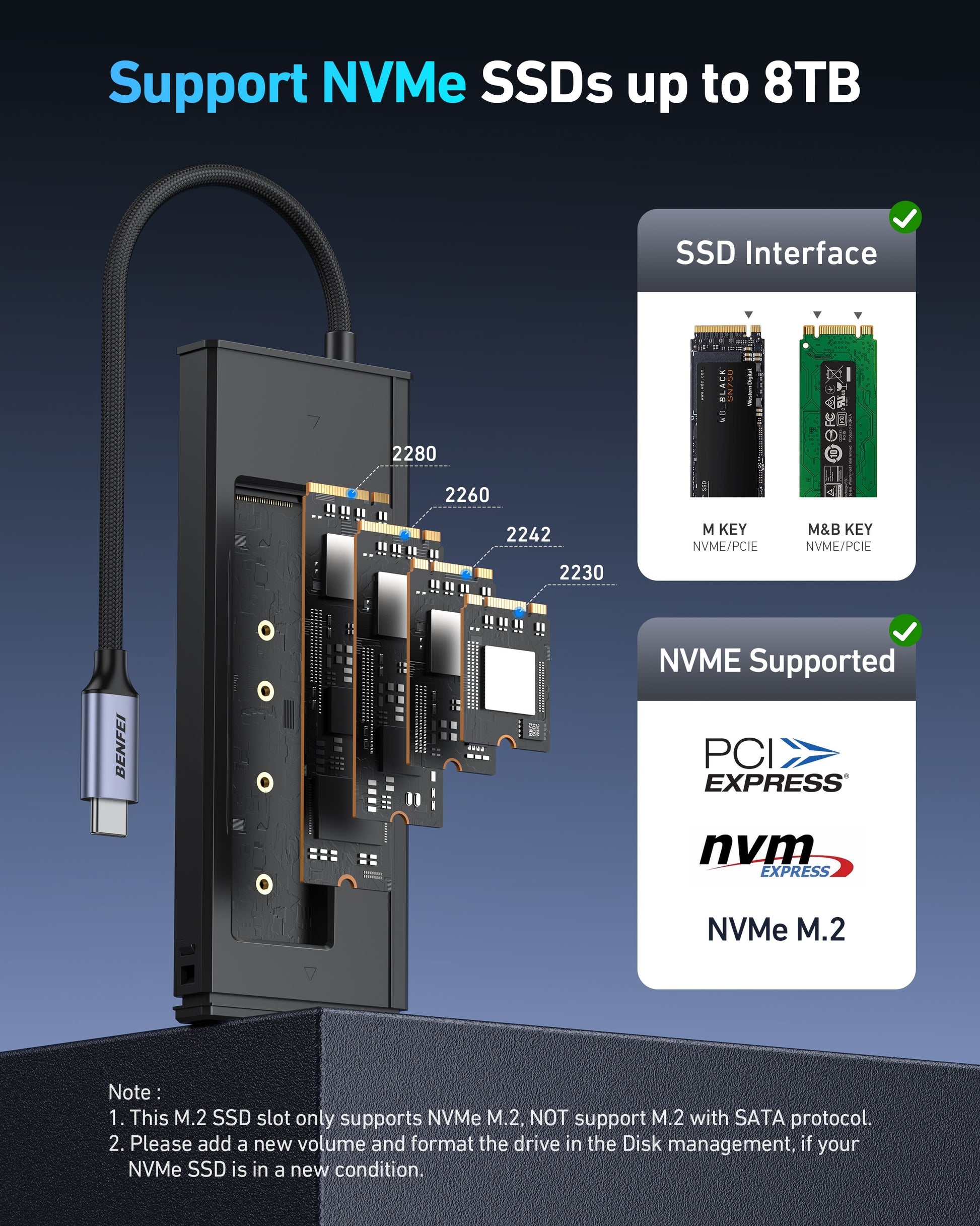 BENFEI 000389GY M.2 NVMe Enclosure with USB-C Hub - Image 5