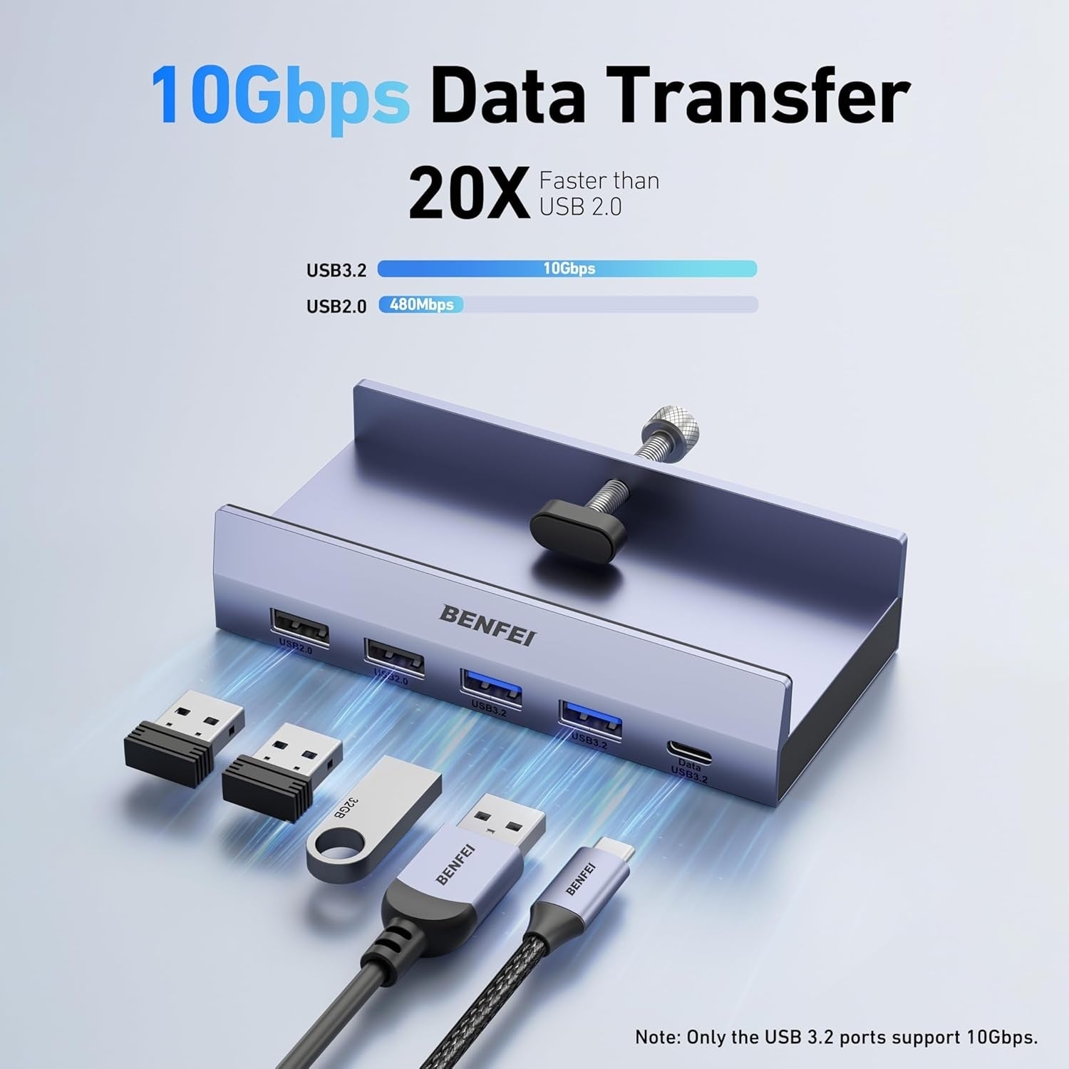 BENFEI 396GY USB-C 8-in-1 Docking HDMI 4K/60Hxz+USB-C(10G)+2xUSB-A(10G)+2xUSB2.0+RJ45+PD100W - Image 2
