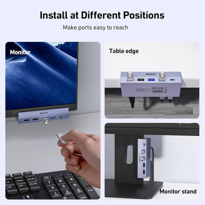 BENFEI 396GY USB-C 8-in-1 Docking HDMI 4K/60Hxz+USB-C(10G)+2xUSB-A(10G)+2xUSB2.0+RJ45+PD100W - Image 6