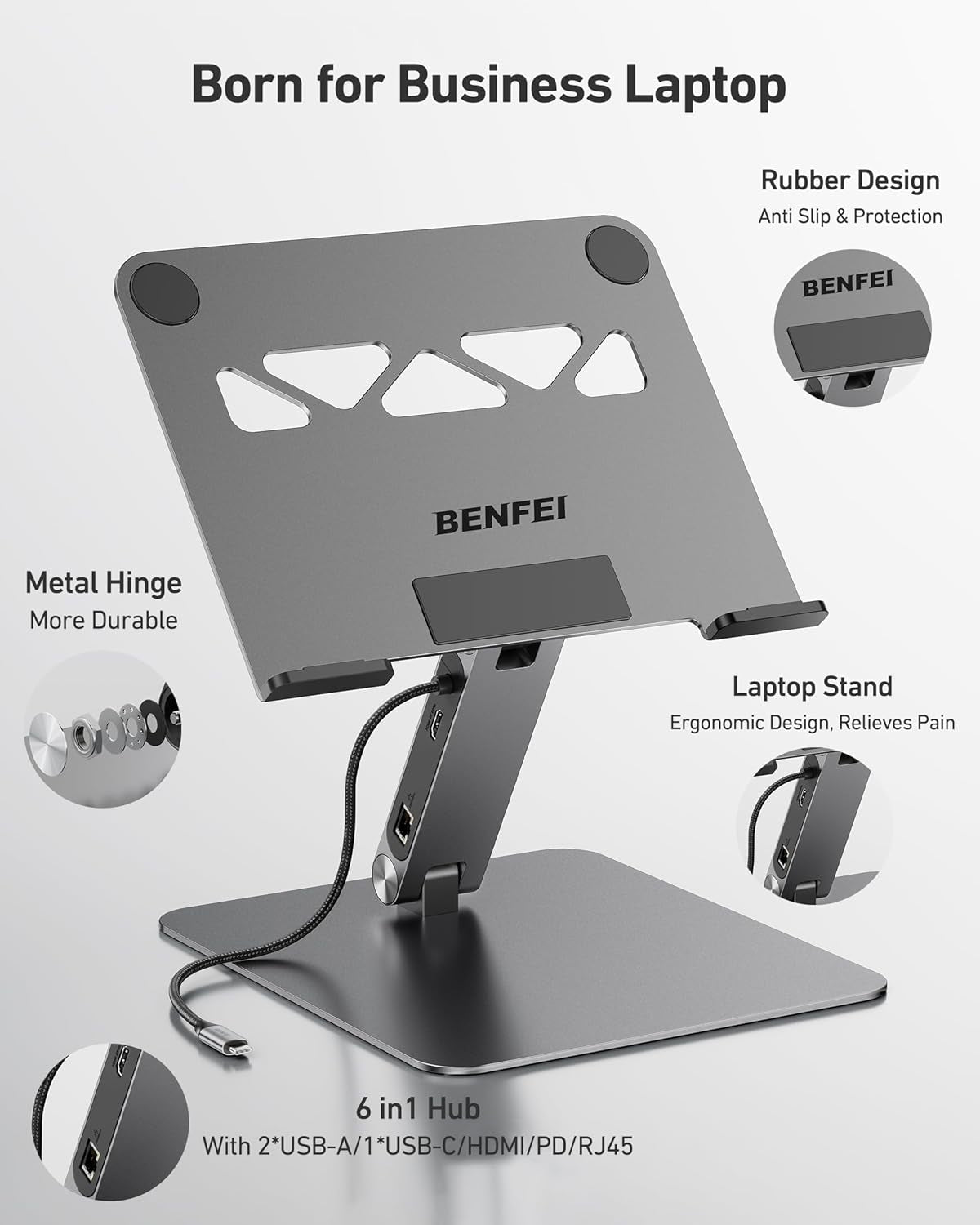 BENFEI 398GY TYPE-C 6-in-1 HDMI+USB-C(10G)+RJ45+2xUSB-A(10G)+PD - Image 2