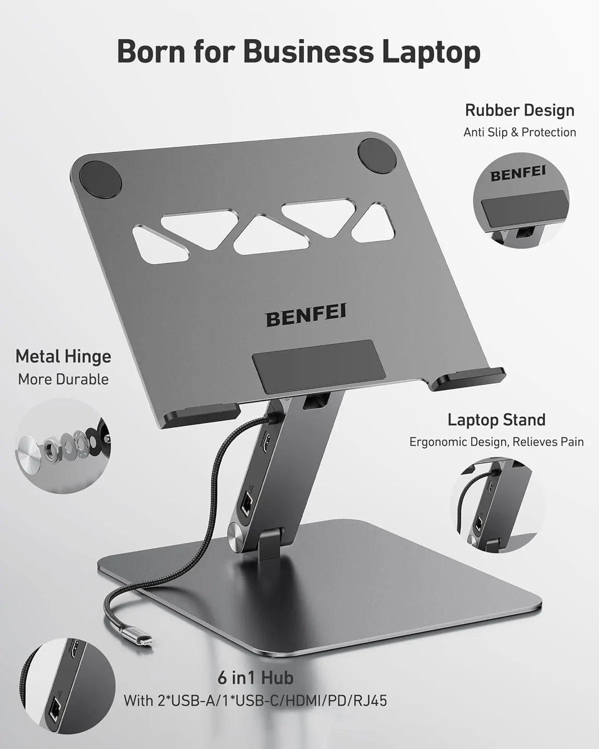 BENFEI 398GY TYPE-C 6-in-1 HDMI+USB-C(10G)+RJ45+2xUSB-A(10G)+PD - Image 2