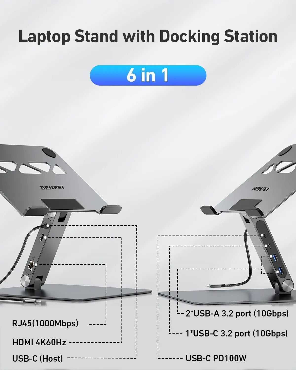 BENFEI 398GY TYPE-C 6-in-1 HDMI+USB-C(10G)+RJ45+2xUSB-A(10G)+PD - Image 3